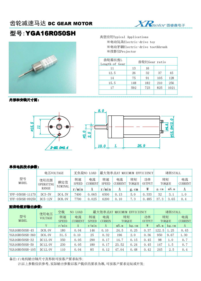YGA16R050SH直流有刷減速電機(jī)